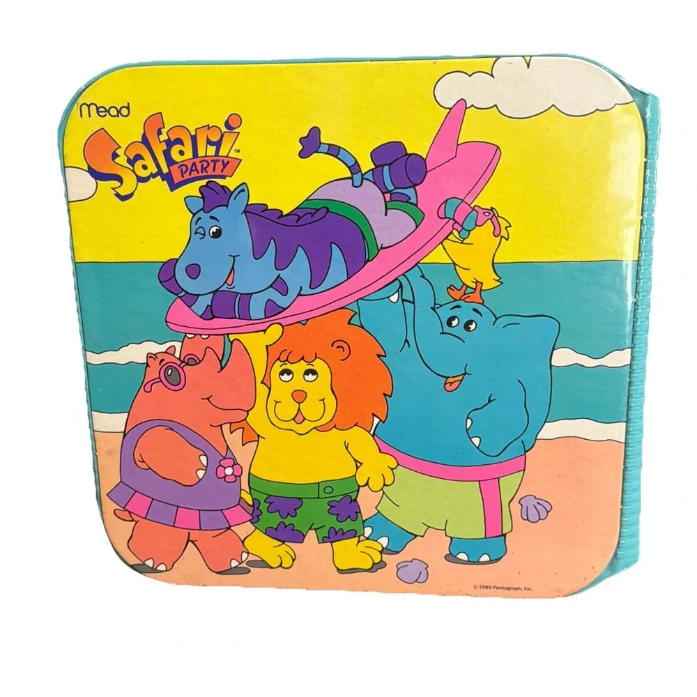 Safari Party Jr Organizer Binder Collectible Mead Supplies VTG 1989 EUC